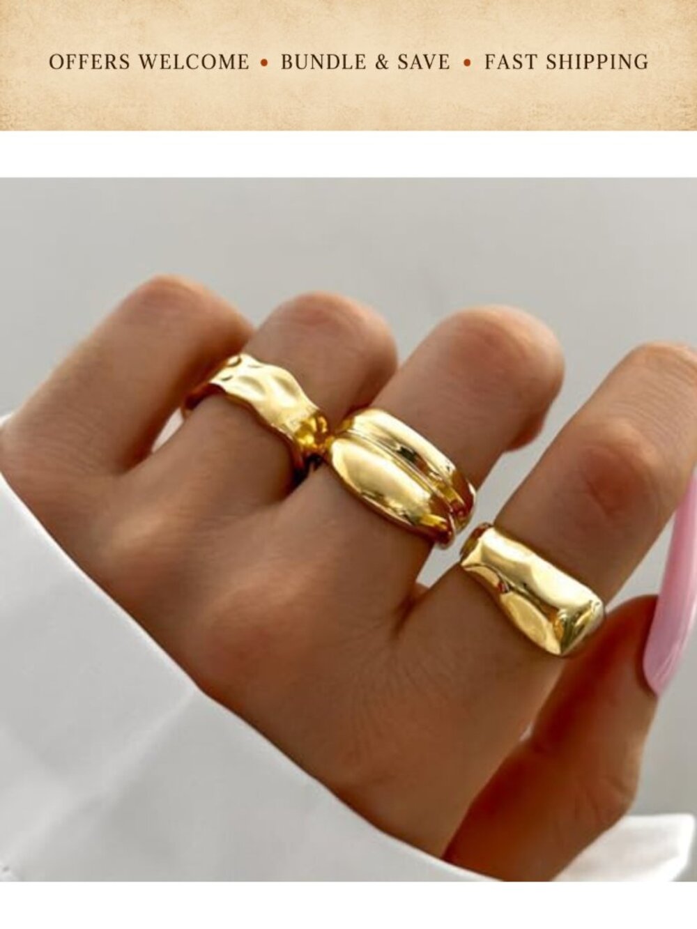 9 Pc Chunky Gold Plated Statement Rings Stackable Knuckle Set - Picture 3 of 6